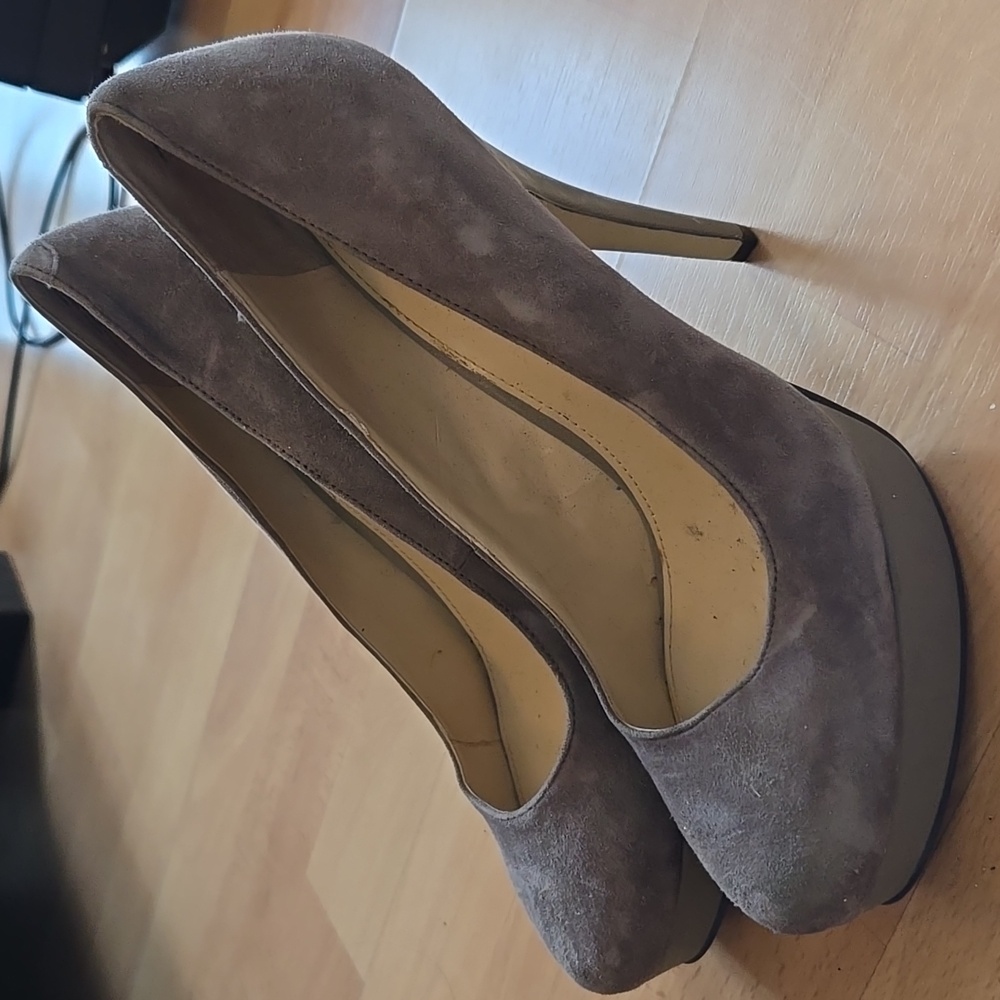 Grey Suede Platform Heels